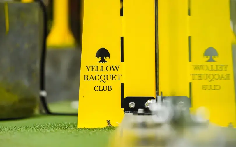 Yellow net post with the club crest
